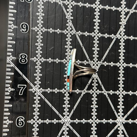 Zuni-style sterling silver inlay ring, size 7 - Picture 6 of 8